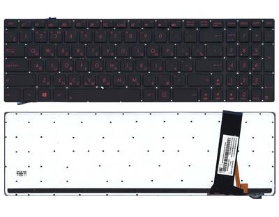 Клавиатура для ноутбука Asus (N56) с подсветкой (Light) Black, RU с красной подсветкой